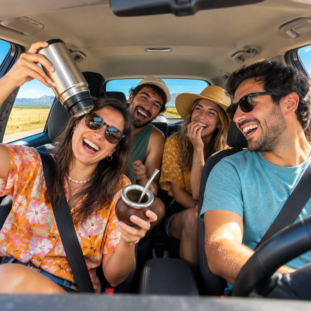 Amigos en la ruta con el termo vacío