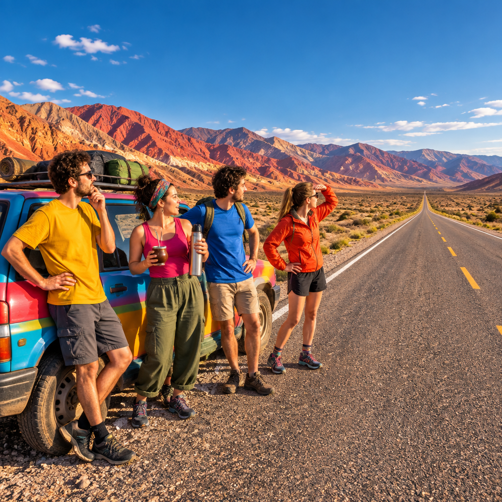 Amigos mirando la ruta sin estación de servicio
