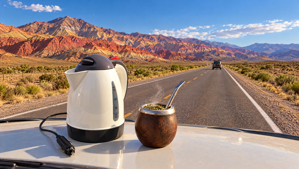Pava eléctrica 12V Kilómate con mate en la ruta